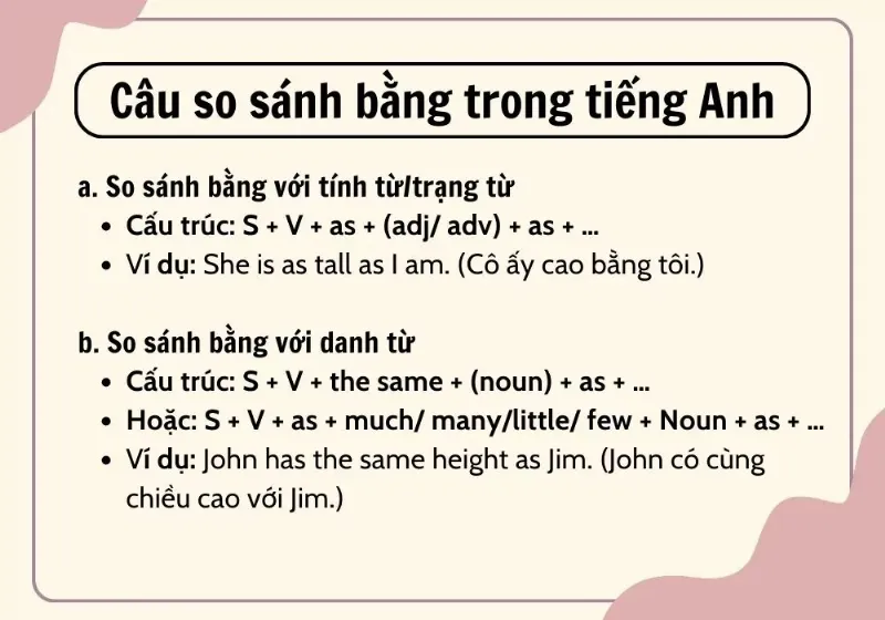 Cấu trúc câu so sánh bằng trong tiếng Anh