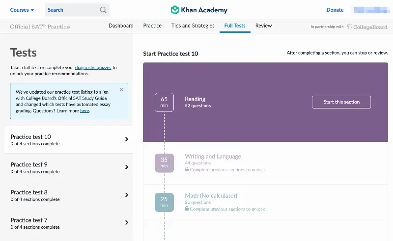 Đề thi SAT Digital mẫu trên Khan Academy