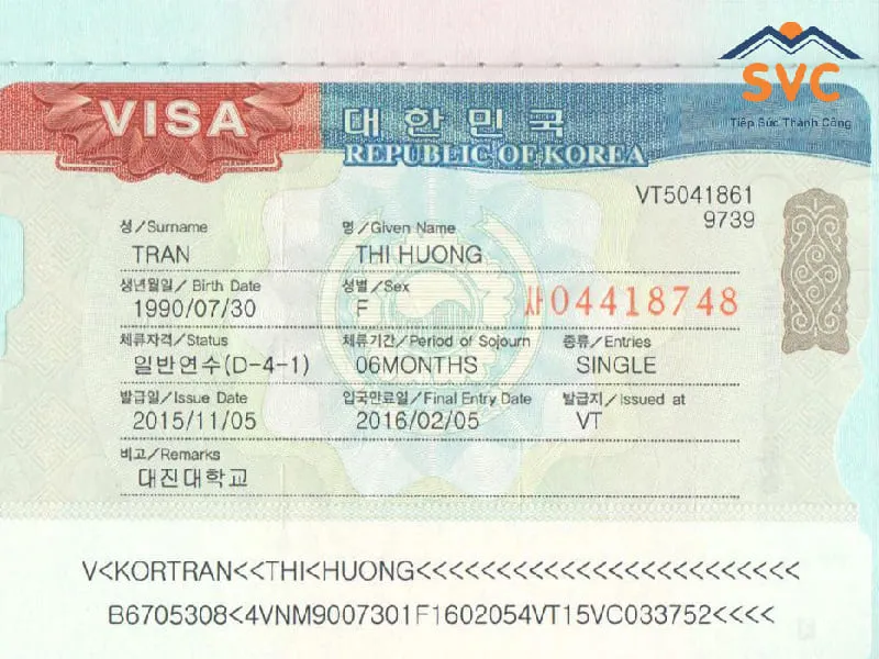 Loại visa du học Hàn Quốc D4