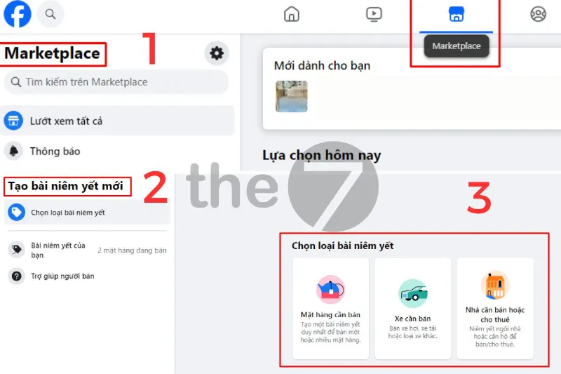 Thực hiện theo từng bước: Marketplace - Tạo bài niêm yết mới - chọn hạng mục đăng bán hàng