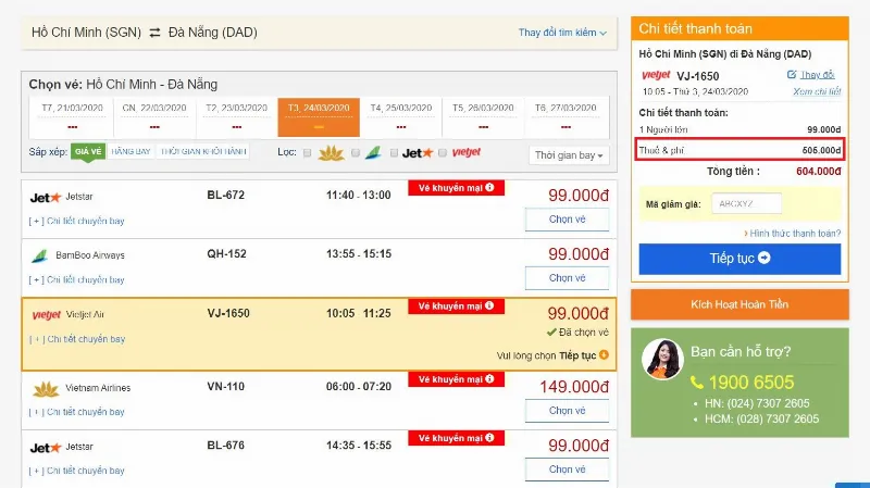 Thuế phí vé máy bay Vietjet Air