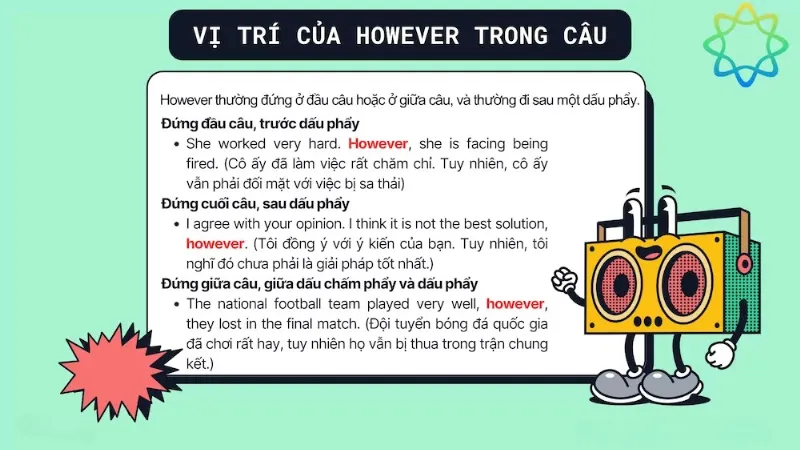 Vị trí của however trong câu